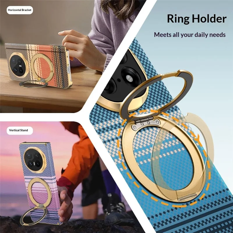 For Honor Magic V6 5G Magnetic Case Ring Kicktand Hinge Design Electroplated Leather + PC Cover - Pink Purple
