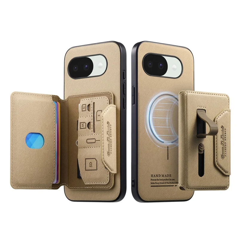 For Google Pixel 10a Magnetic Case PU Leather + PC + TPU Anti-Scratch Back Cover with Detachable Card Holder - Khaki