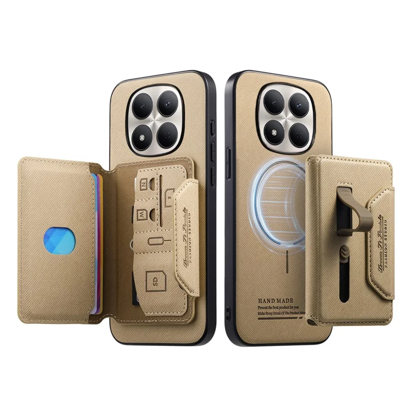 For Xiaomi Redmi Note 15 Pro 5G (Global) Magnetic Case PU Leather + PC + TPU Anti-Scratch Back Cover with Detachable Card Holder - Khaki