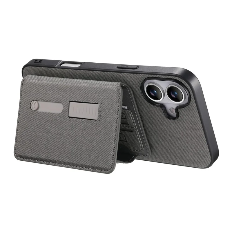 For iPhone 16 Magnetic Case PU Leather + PC + TPU Anti-Scratch Back Cover with Detachable Card Holder - Grey