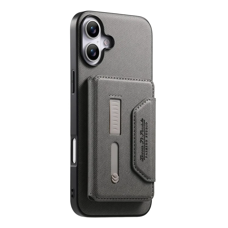 For iPhone 16 Magnetic Case PU Leather + PC + TPU Anti-Scratch Back Cover with Detachable Card Holder - Grey