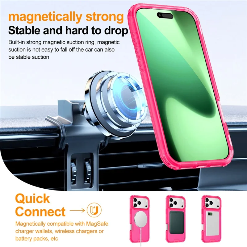 For iPhone 17 Pro Max Magnetic Case 2-in-1 PC + TPU Frosted Soft-Touch Phone Cover - Bright Hot Pink