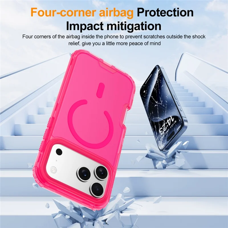 For iPhone 17 Pro Max Magnetic Case 2-in-1 PC + TPU Frosted Soft-Touch Phone Cover - Bright Hot Pink