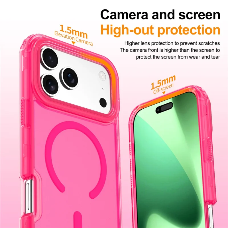 For iPhone 17 Pro Max Magnetic Case 2-in-1 PC + TPU Frosted Soft-Touch Phone Cover - Bright Hot Pink