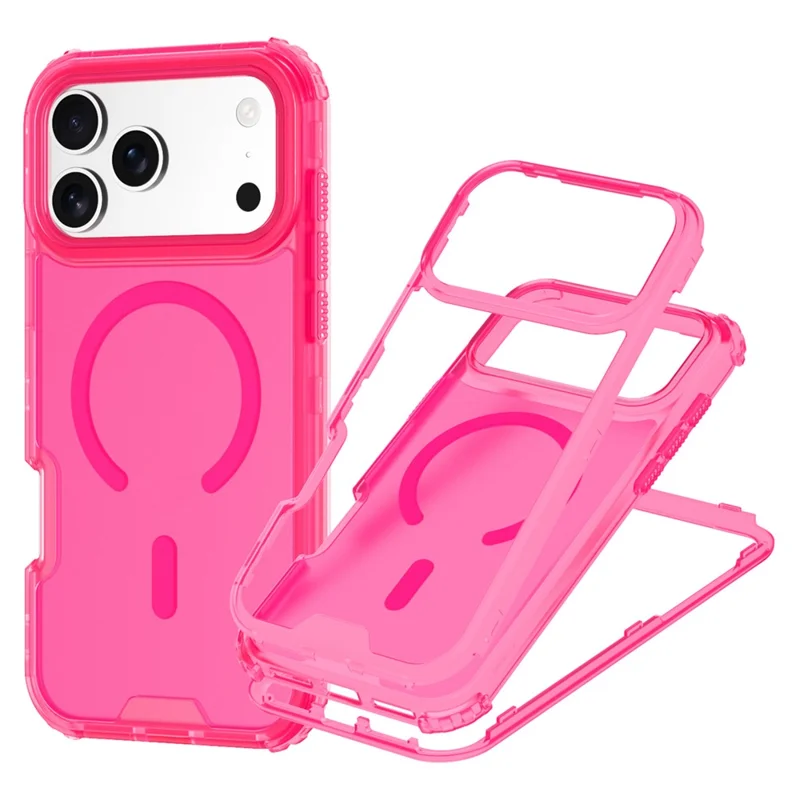 For iPhone 17 Pro Magnetic Case 2-in-1 PC + TPU Frosted Soft-Touch Phone Cover - Bright Hot Pink