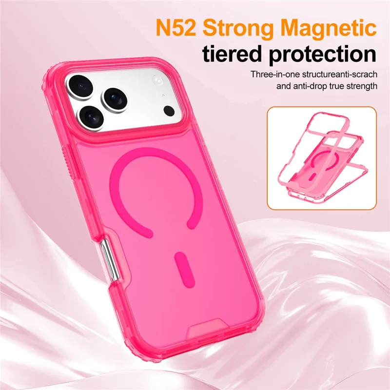 For iPhone 17 Pro Magnetic Case 2-in-1 PC + TPU Frosted Soft-Touch Phone Cover - Bright Hot Pink