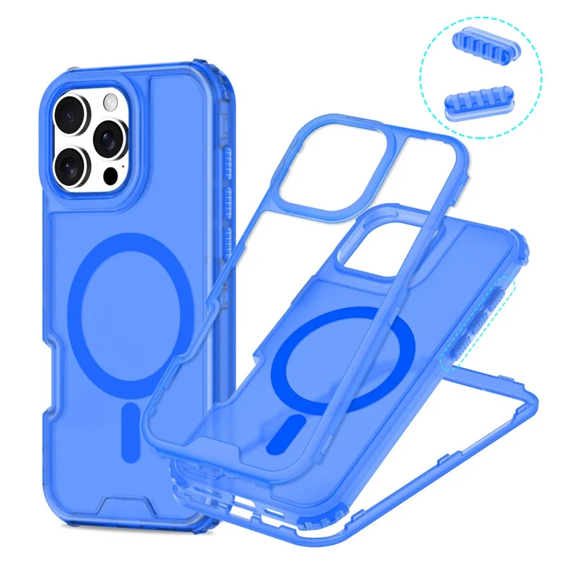 For iPhone 16 Pro Max Magnetic Case 2-in-1 PC + TPU Frosted Soft-Touch Phone Cover - Baby Blue