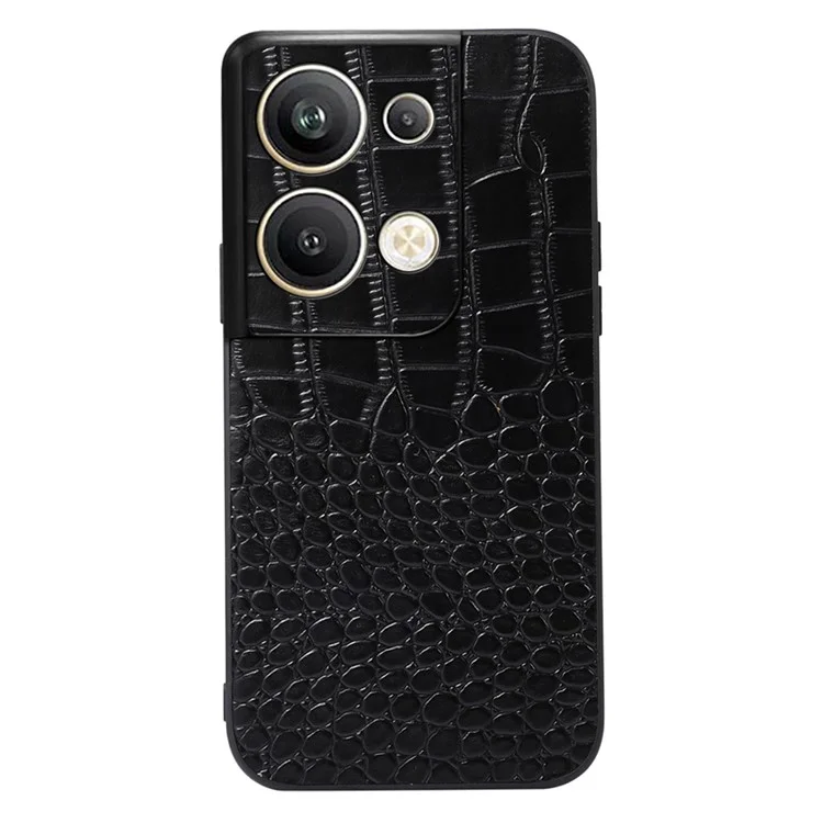 Caixa de Telefone de Textura de Crocodilo Para Oppo Reno9 Pro+ 5g, Pc+ Tpu Resistente à Tpu de Couro de Couro Genuíno - Preto