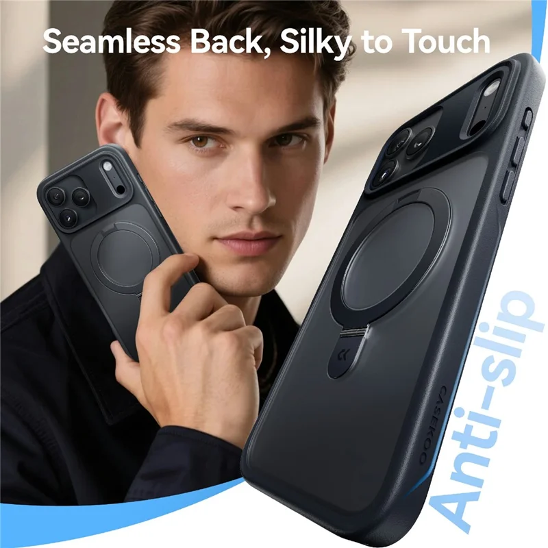 CASEKOO for iPhone 18 Pro Max / 17 Pro Max Case Magnetic Kickstand Translucent Matte PC + TPU Phone Cover Compatible with MagSafe - Black