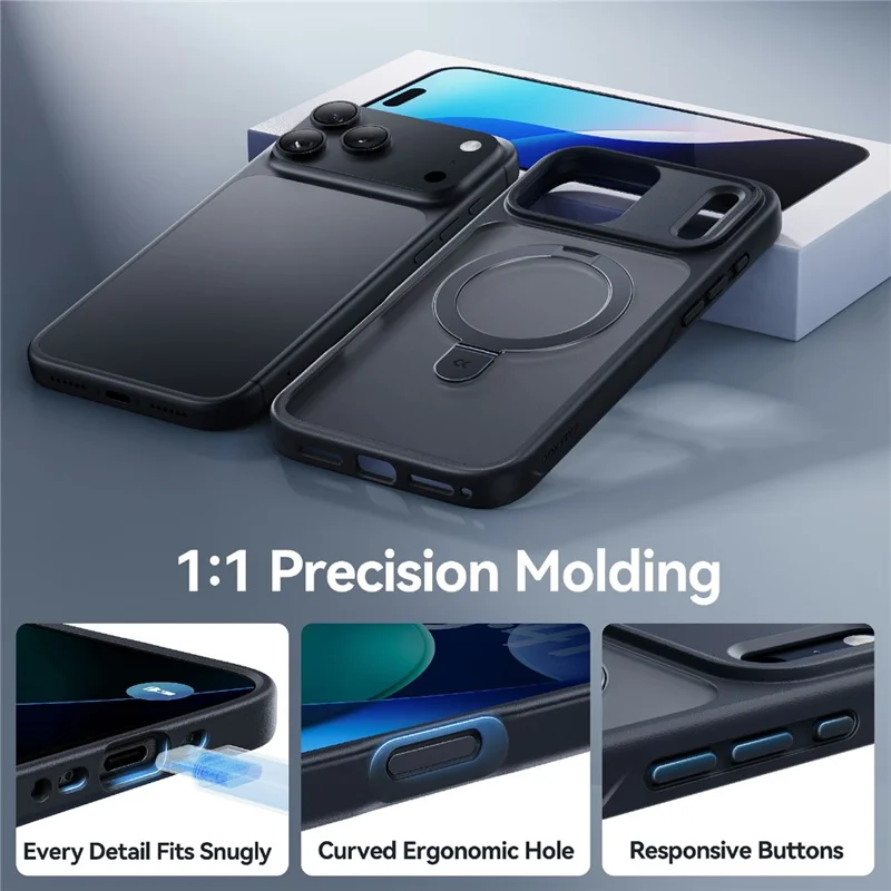 CASEKOO voor iPhone 18 Pro / 17 Pro hoesje Magnetische kickstand Translucent Matte PC + TPU telefoonhoes Compatibel met MagSafe - Zwart