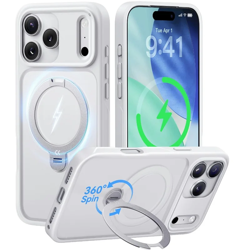 CASEKOO för iPhone 18 Pro Max / 17 Pro Max Skal Magnetisk Rotationsfot PC + TPU Matt Mobilskal - Vit