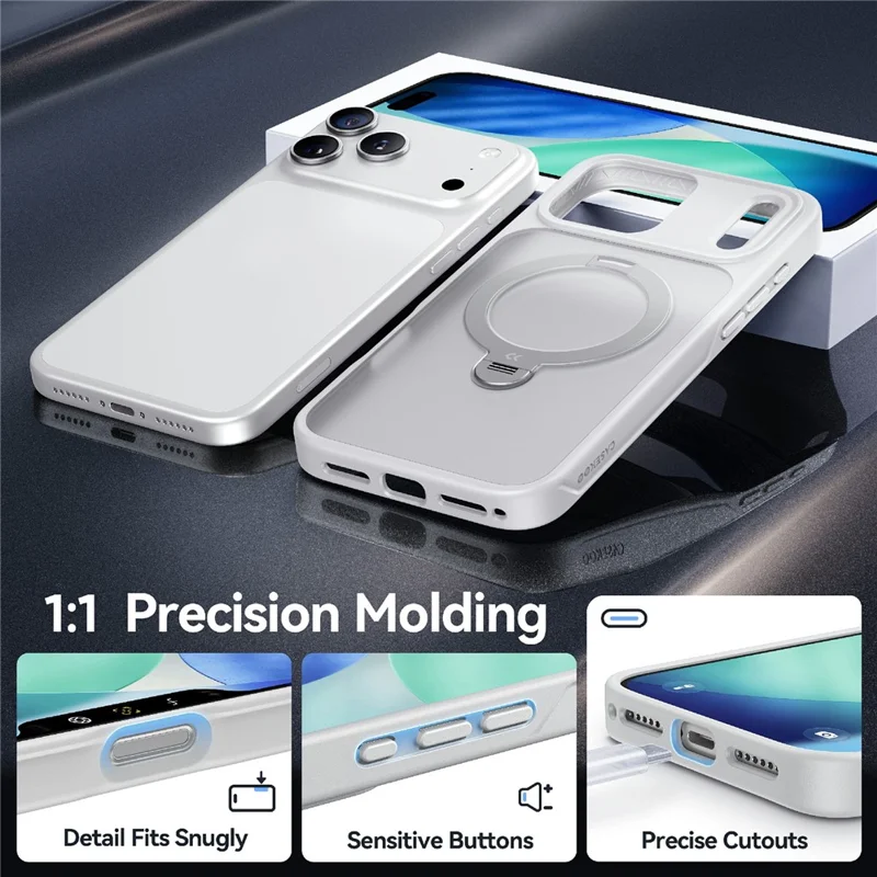 CASEKOO för iPhone 18 Pro Max / 17 Pro Max Skal Magnetisk Rotationsfot PC + TPU Matt Mobilskal - Vit