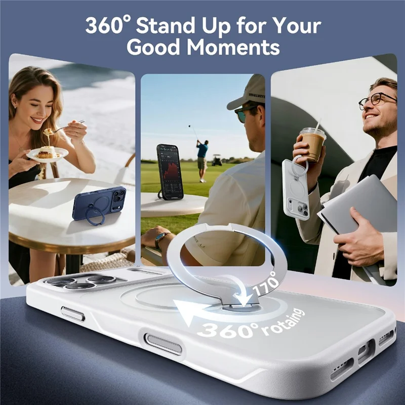 CASEKOO voor iPhone 18 Pro / 17 Pro hoesje Magnetische draaibare standaard PC + TPU Matte telefoonhoes - Wit