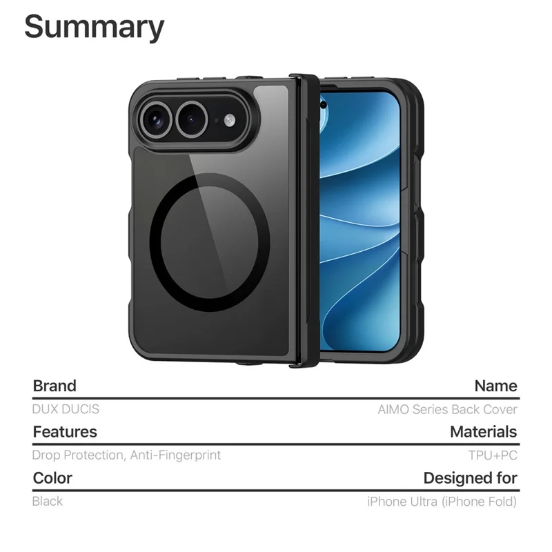 DUX DUCIS Aimo für iPhone Fold Magnetische Hülle Scharnier-Schutz PC + TPU Stoßfeste Handyhülle (REACH-Zertifizierung) - Schwarz