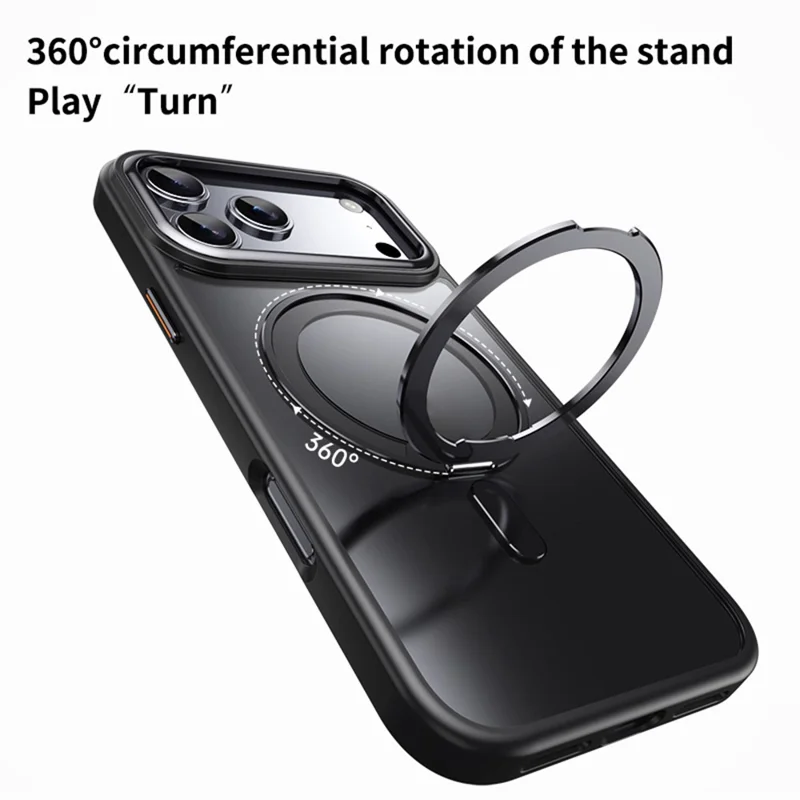For iPhone 18 Pro / 17 Pro Case Magnetic Rotating Kickstand TPU + Acrylic Shockproof Phone Cover Compatible with MagSafe - Black