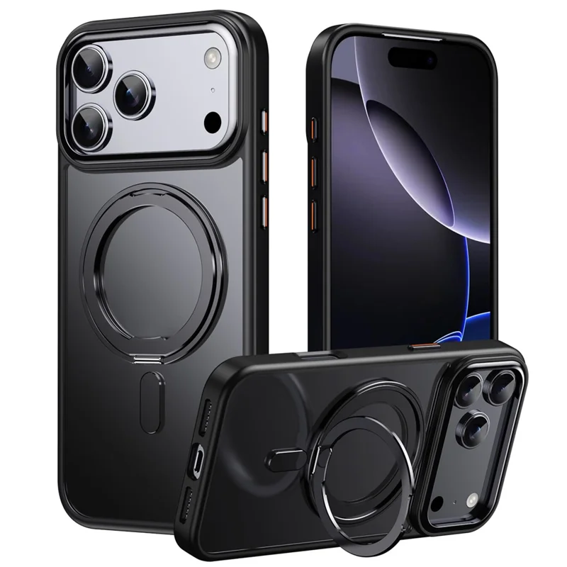 For iPhone 18 Pro Max Case Magnetic Rotating Kickstand TPU + Acrylic Shockproof Phone Cover Compatible with MagSafe - Black