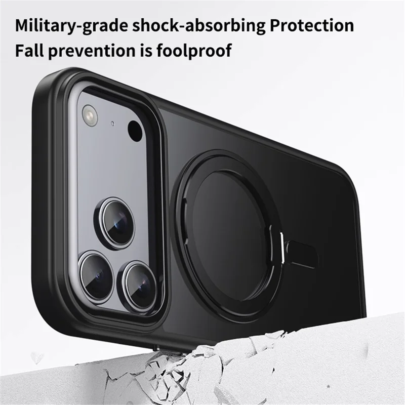 For iPhone 18 Pro Max Case Magnetic Rotating Kickstand TPU + Acrylic Shockproof Phone Cover Compatible with MagSafe - Black
