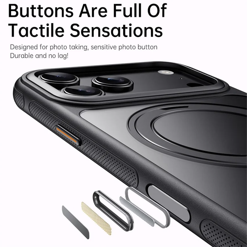 For iPhone 18 Pro / 17 Pro Case Rotating Magnetic Kickstand Dot-Matrix Texture TPU + Acrylic Phone Cover - Black