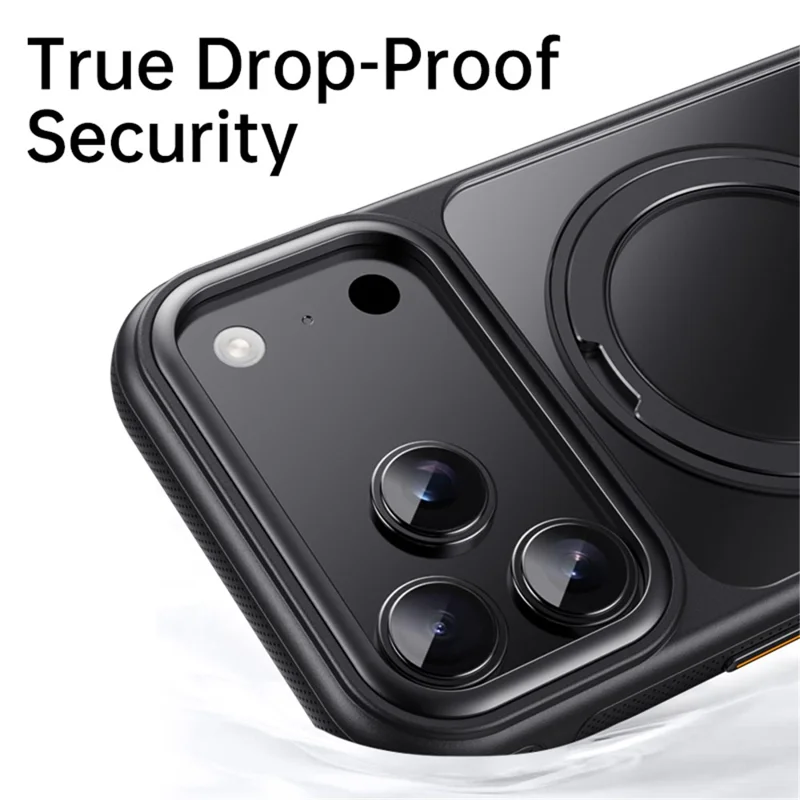For iPhone 18 Pro / 17 Pro Case Rotating Magnetic Kickstand Dot-Matrix Texture TPU + Acrylic Phone Cover - Black
