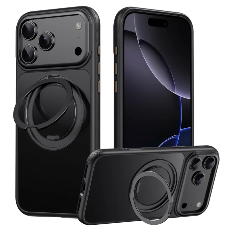 For iPhone 18 Pro Max / 17 Pro Max Case Rotating Magnetic Kickstand Dot-Matrix Texture TPU + Acrylic Phone Cover - Black