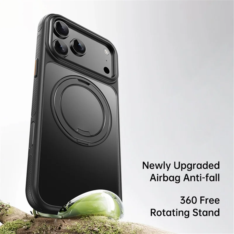 For iPhone 18 Pro Max / 17 Pro Max Case Rotating Magnetic Kickstand Dot-Matrix Texture TPU + Acrylic Phone Cover - Black