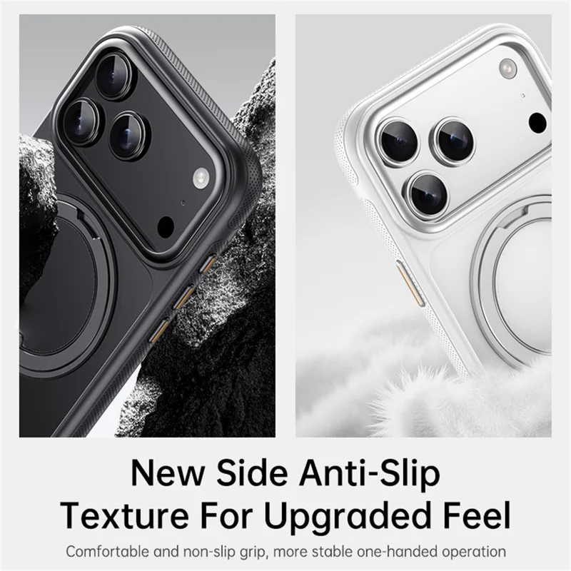 For iPhone 18 Pro Max / 17 Pro Max Case Rotating Magnetic Kickstand Dot-Matrix Texture TPU + Acrylic Phone Cover - Black