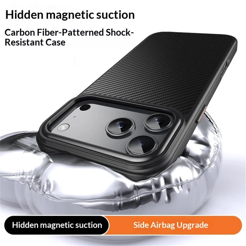 For iPhone 18 Pro / 17 Pro Magnetic Case Carbon Fiber Texture PC + TPU Phone Cover - Black