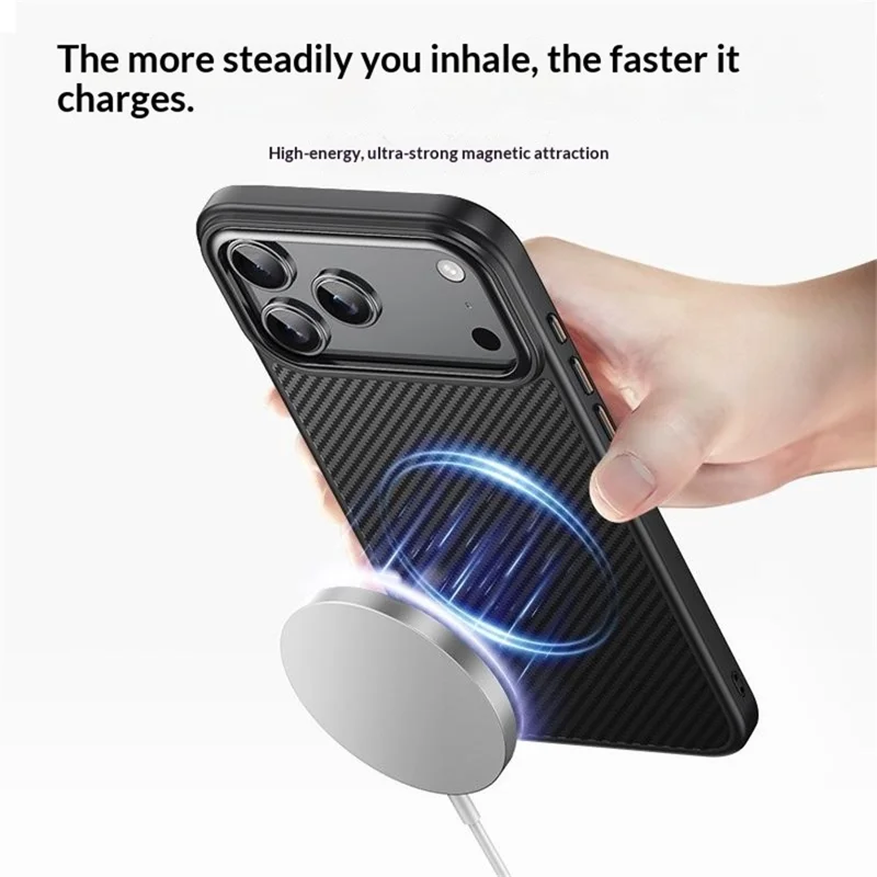For iPhone 18 Pro Max / 17 Pro Max Magnetic Case Carbon Fiber Texture PC + TPU Phone Cover - Black