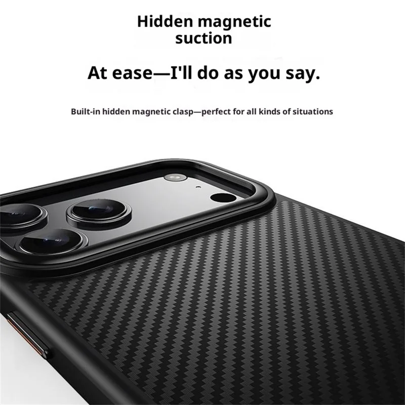 For iPhone 18 Pro Max / 17 Pro Max Magnetic Case Carbon Fiber Texture PC + TPU Phone Cover - Black