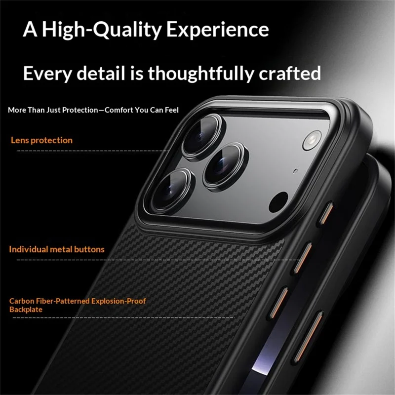 For iPhone 18 Pro Max / 17 Pro Max Magnetic Case Carbon Fiber Texture PC + TPU Phone Cover - Black