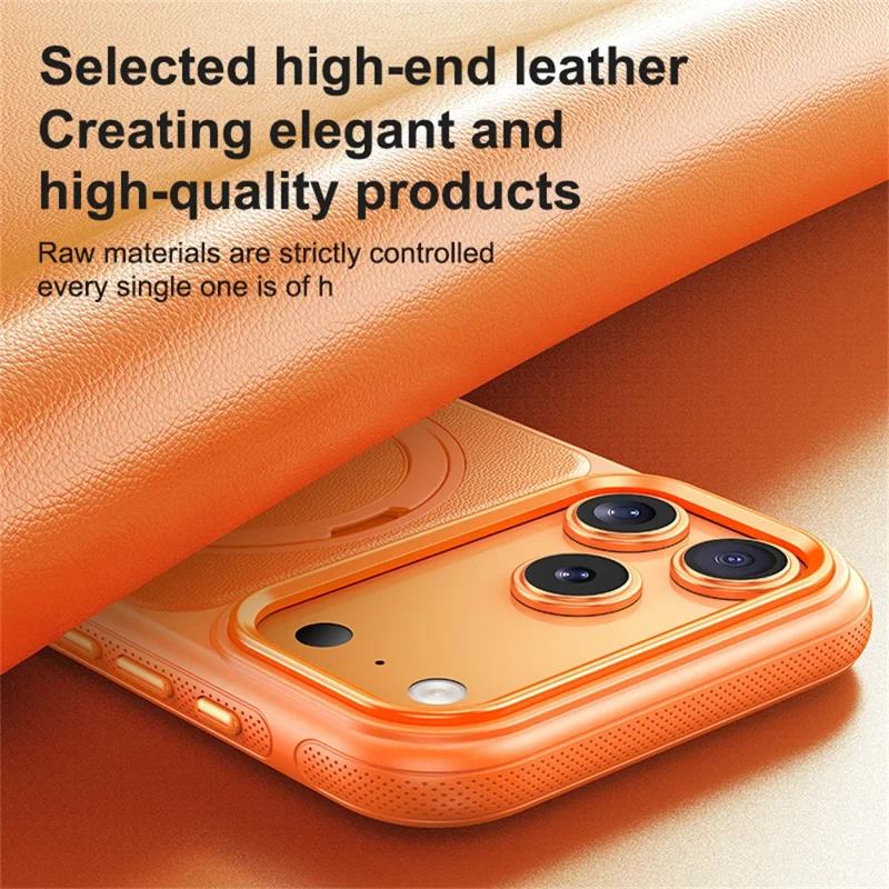 For iPhone 18 Pro / 17 Pro Case Rotating Magnetic Kickstand Leather + PC + TPU Dot Matrix Anti-slip Phone Cover - Orange