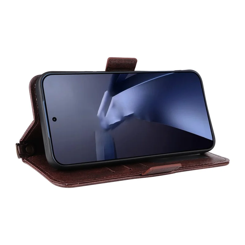 For Xiaomi 17T Leather Case Magnetic Closure Wallet Stand Phone Cover with Crossbody Strap - Brown