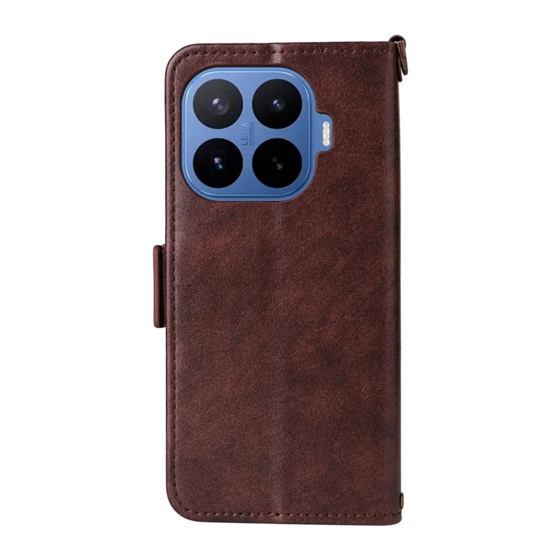 For Xiaomi 17T Pro Leather Case Magnetic Closure Wallet Stand Phone Cover with Crossbody Strap - Brown