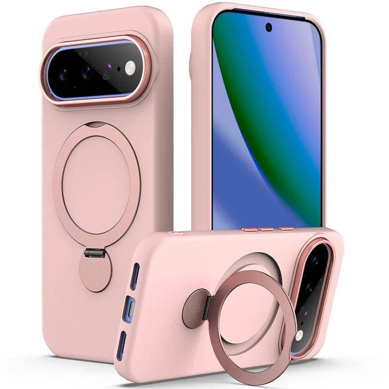 For Google Pixel 11 / 11 Pro / 10 / 10 Pro / 9 / 9 Pro Magnetic Case Rotating Ring Kickstand TPU + PC Back Cover - Pink