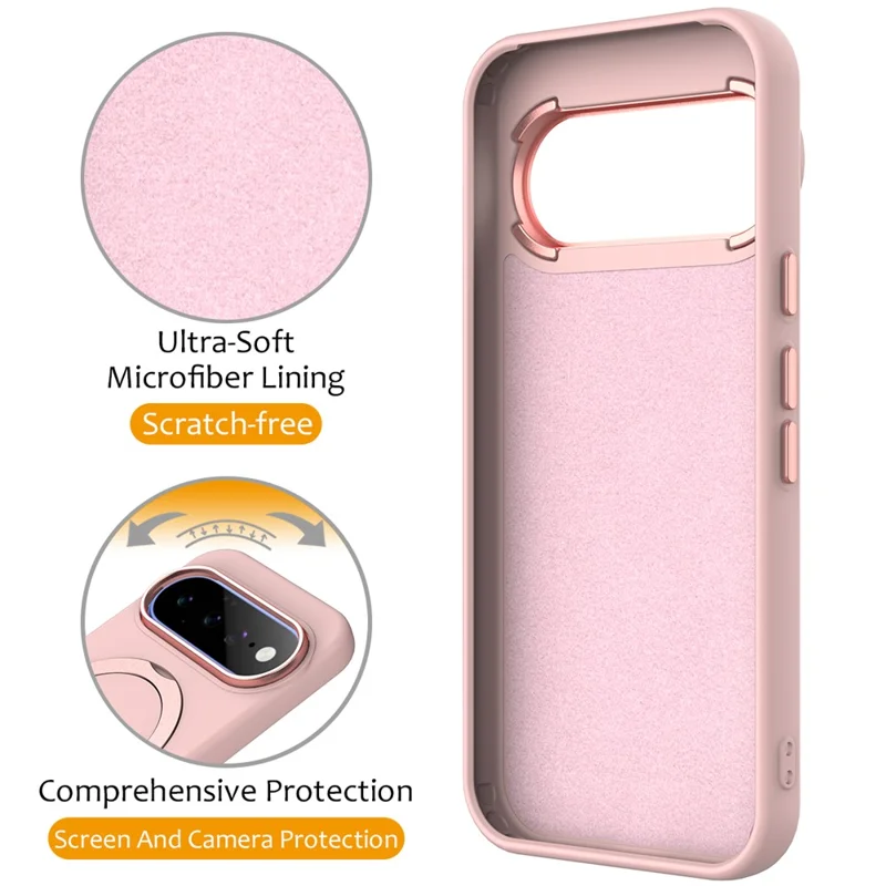 For Google Pixel 11 / 11 Pro / 10 / 10 Pro / 9 / 9 Pro Magnetic Case Rotating Ring Kickstand TPU + PC Back Cover - Pink
