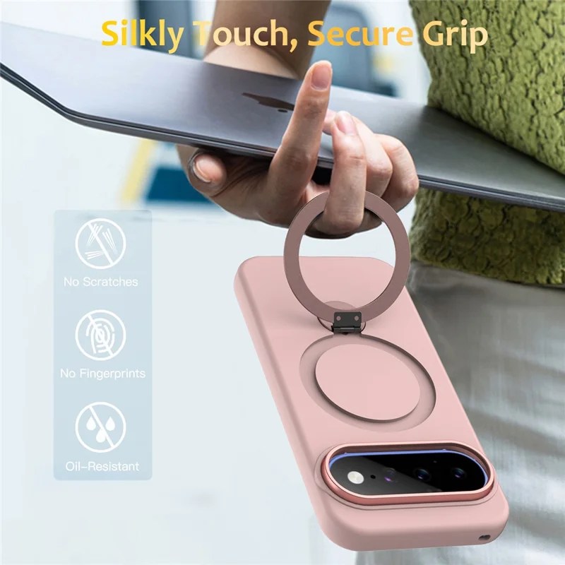 For Google Pixel 11 / 11 Pro / 10 / 10 Pro / 9 / 9 Pro Magnetic Case Rotating Ring Kickstand TPU + PC Back Cover - Pink