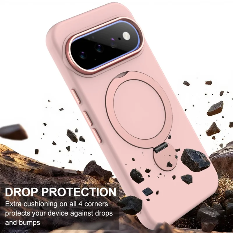 For Google Pixel 11 / 11 Pro / 10 / 10 Pro / 9 / 9 Pro Magnetic Case Rotating Ring Kickstand TPU + PC Back Cover - Pink