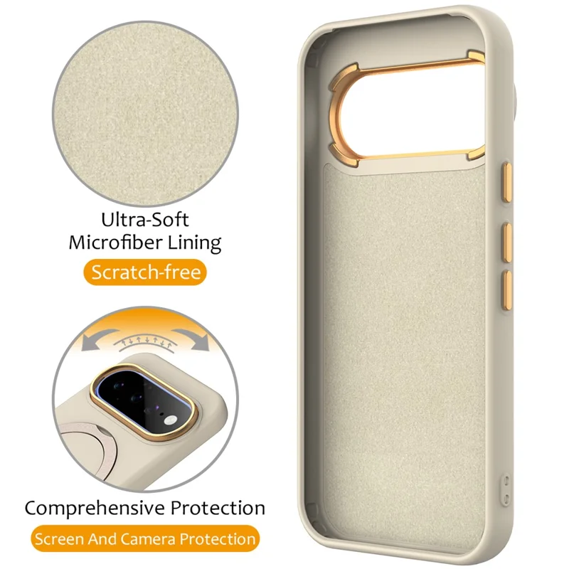 For Google Pixel 11 Pro XL / 10 Pro XL / 9 Pro XL Magnetic Case Rotating Ring Kickstand TPU + PC Back Cover - Apricot