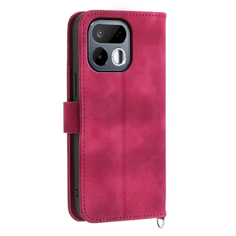 Portemonnee-hoesje voor Realme 16T 5G met bloemenpatroon, PU-leer telefoonhoesje met riem - Wijnrood