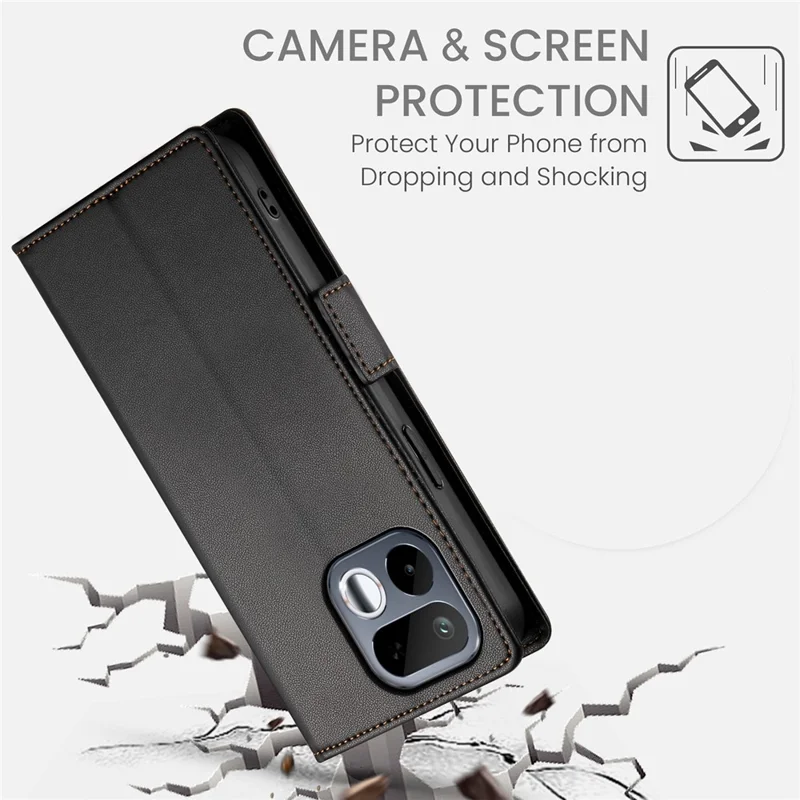 Coque de téléphone portefeuille en cuir PU avec support pour Realme 16T 5G - Noir