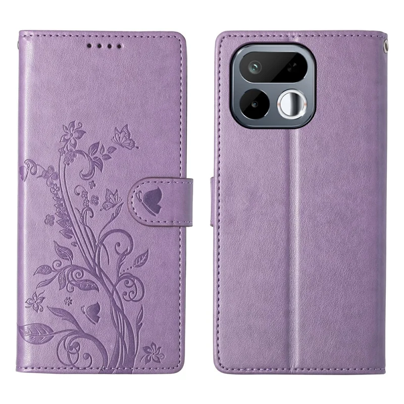 For Realme 16T 5G Wallet Case Butterfly Floral Imprint PU Leather Phone Cover with Wrist Strap - Purple