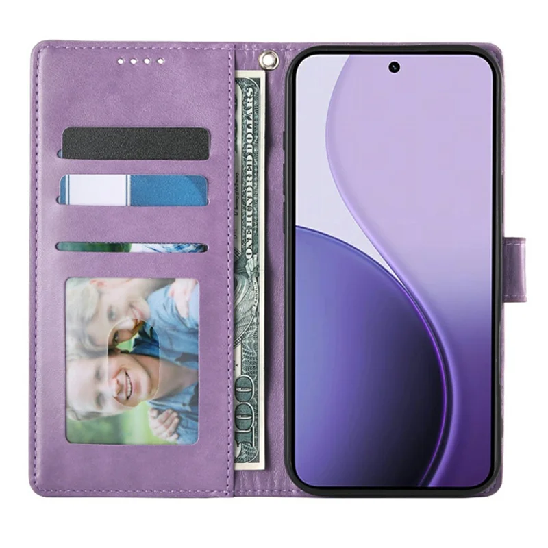 For Realme 16T 5G Wallet Case Butterfly Floral Imprint PU Leather Phone Cover with Wrist Strap - Purple