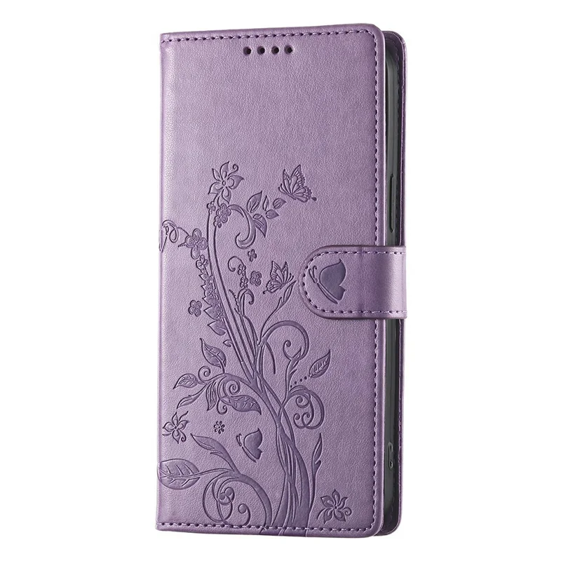 For Realme 16T 5G Wallet Case Butterfly Floral Imprint PU Leather Phone Cover with Wrist Strap - Purple