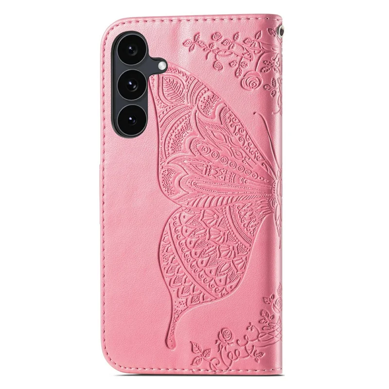 For Samsung Galaxy S26 FE Case with Strap Butterfly Pattern PU Leather Wallet Phone Cover - Pink