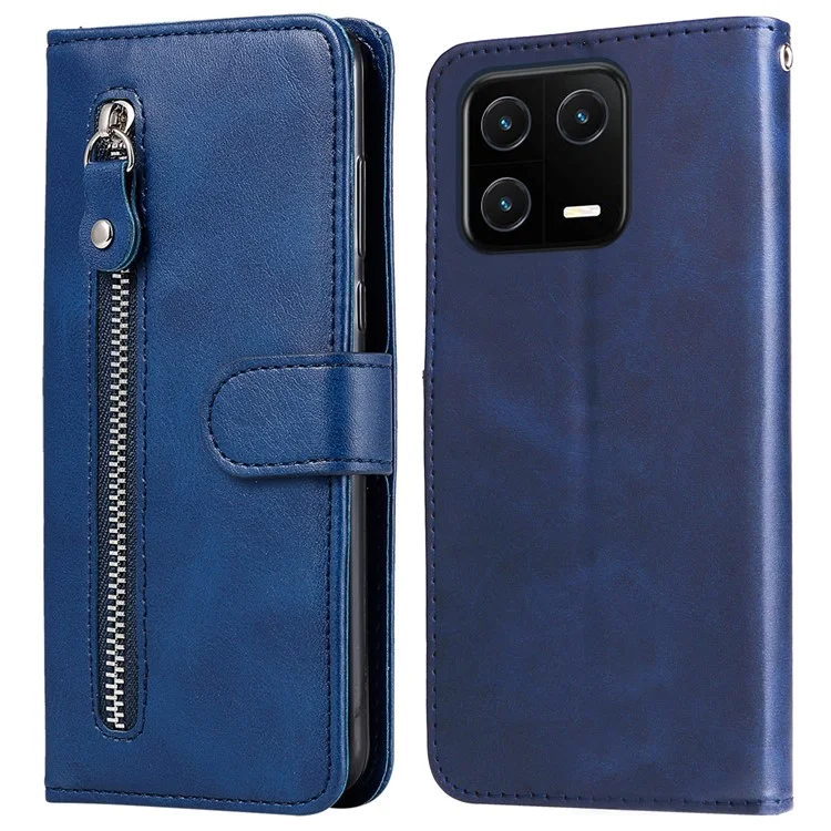 Противоударный чехол для телефона Xiaomi 13 с застёжкой-молнией, кожаный кошелёк с магнитным закрытием, подставка - синий