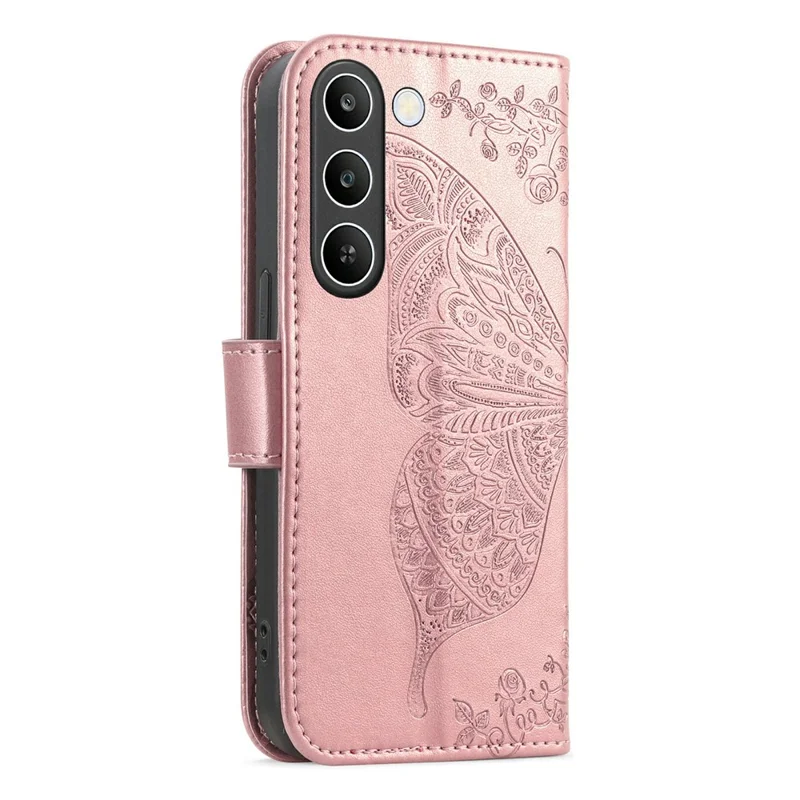 For Realme C83 5G Case with Strap Butterfly Pattern PU Leather Wallet Phone Cover - Rose Gold