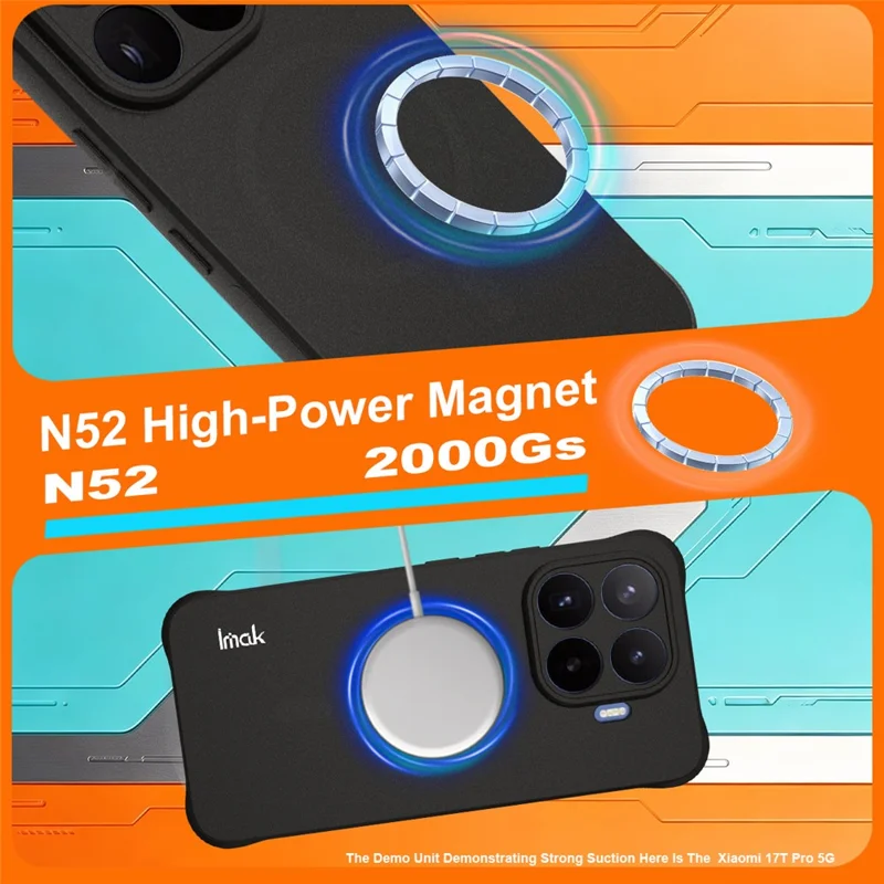 IMAK til Xiaomi 17T Pro Magnetisk Hårdtpose Støtdæmpende Airbag TPU Telefonbeskytter - Matt Sort