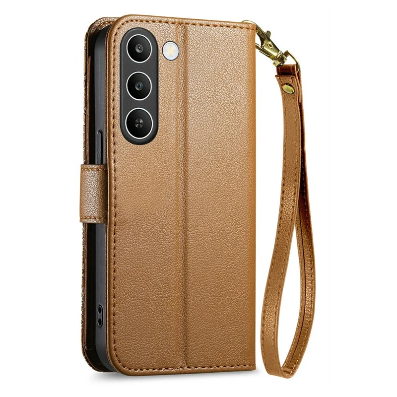 For Realme C83 5G Case Floral Leaf Pattern Multi Card Slots Zipper Leather Phone Cover with Wrist Strap - Brown