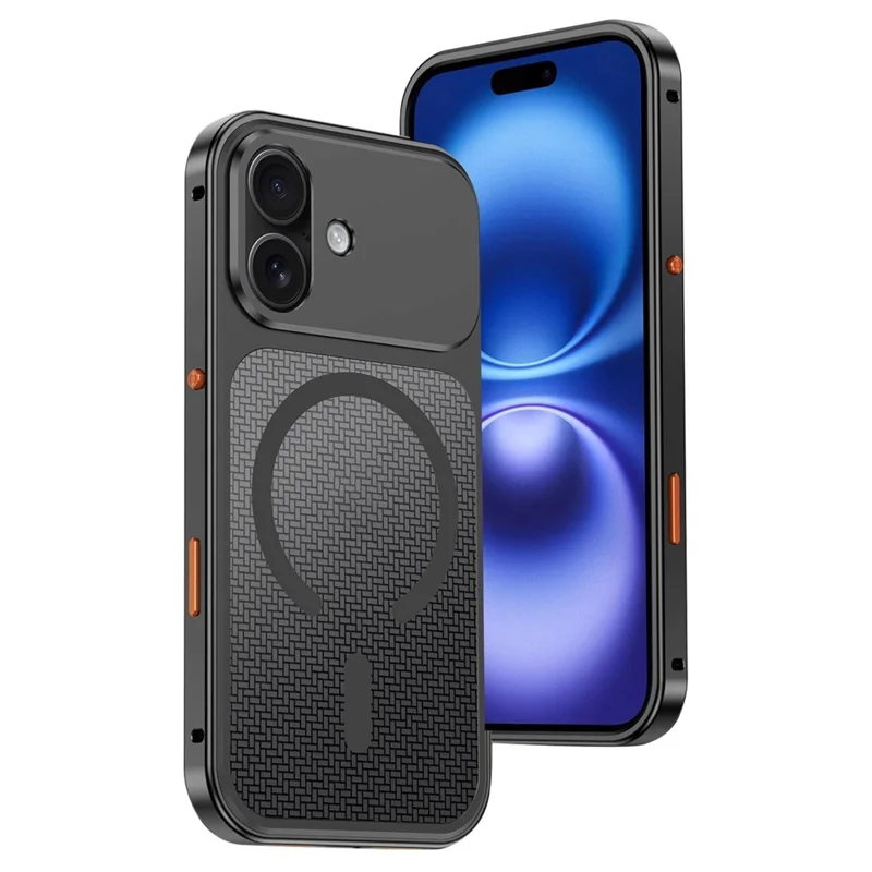 For iPhone 16 Magnetic Case Heat Dissipation Snap-On Metal + PC Phone Cover - Titanium Black