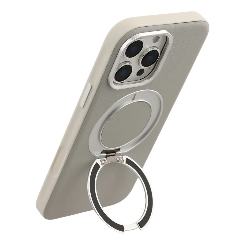 For iPhone 16 Pro Max Case Magnetic Rotatable Kickstand Leather + PC + TPU Phone Cover with Camera Control Button - Grey